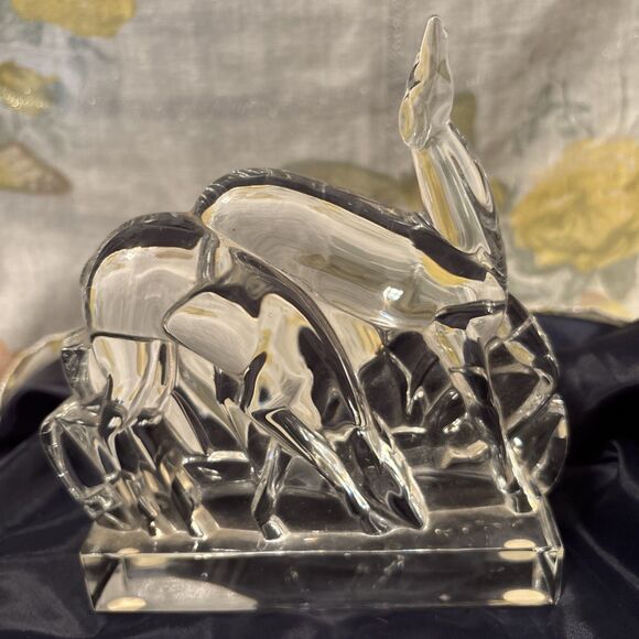 Mint BACCARAT Crystal Clear Glass Modernist Double Deer Paperweight Figurine 6" - Picture 1 of 16